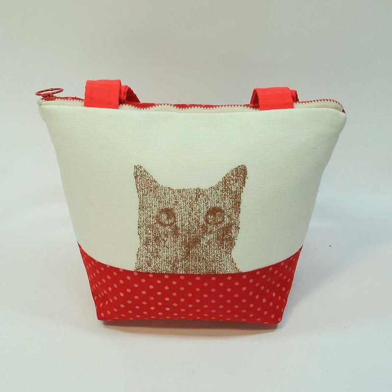 刺繍小さな猫のトートバッグ04- - トート・ハンドバッグ - コットン・麻 レッド