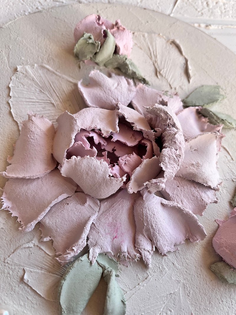 Peony 3d painting sculptural painting flowers artwork plaster painting - Wall Décor - Other Materials Pink