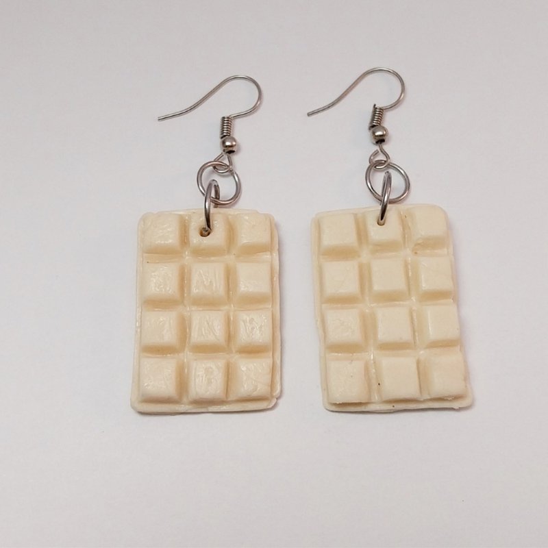 Chocolate Bar Color Earring Handmade Air Dry Clay Eco Friendly Stainless Hook - 耳環/耳夾/耳骨夾 - 黏土 白色