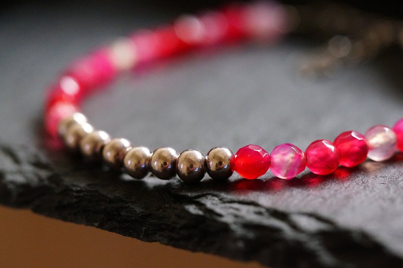 4mm Faceted Pink Agate Silver 925 Bracelet with Linear Memory Alloy - Bracelets - Gemstone 