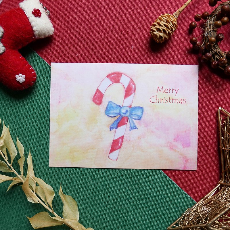[Candy Cane] Christmas Card Card Postcard Gift Plain Envelope Christmas Gift Exchange Gift Summery Watercolor Hand Painted - การ์ด/โปสการ์ด - กระดาษ สึชมพู