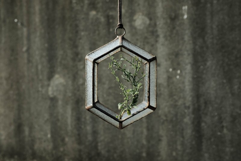 Frame View | Long Hexagonal Air Pendant - Items for Display - Glass Transparent