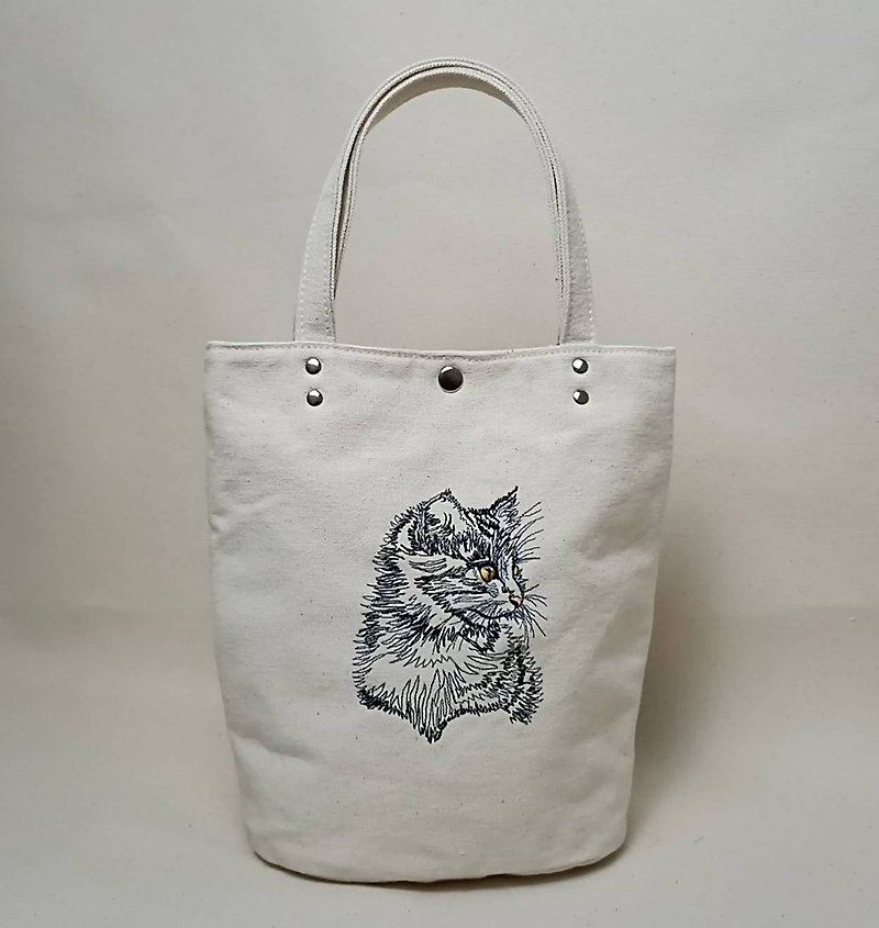 Embroidered Cat Embroidered Pouch Embroidered Cloth Bag Tote - Handbags & Totes - Cotton & Hemp 