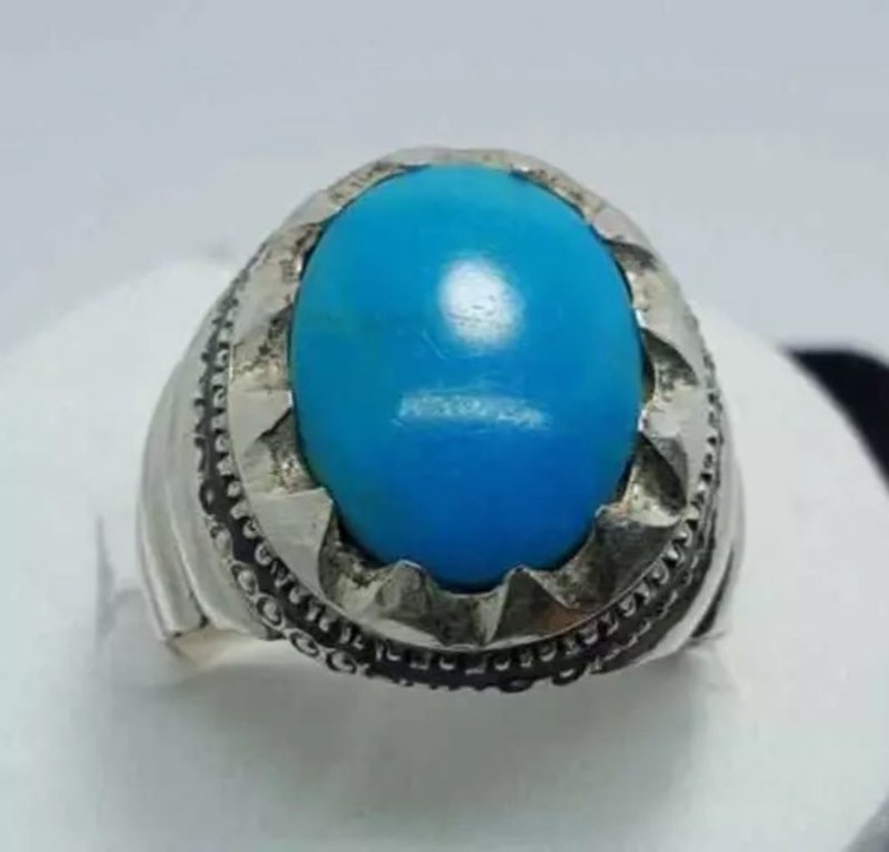 Dark Blue Feroza Ring Turquoise Rings Nishapuri Feroza New Elegant Ring Design - 戒指 - 寶石 藍色