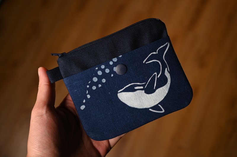 Indigo dye zipper coin purse-Whale - Coin Purses - Cotton & Hemp Blue