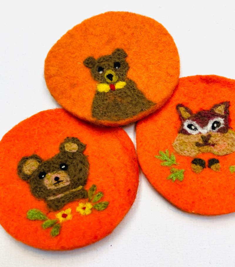 Woodland Animals - A set of 3 Needle  Felted Coasters - Coasters - Wool 