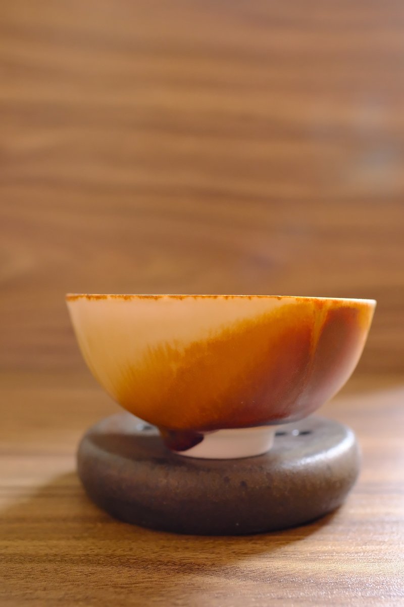 柴燒茶杯 - 落灰志野琥珀茶杯 - 陶藝/玻璃 - 陶 金色
