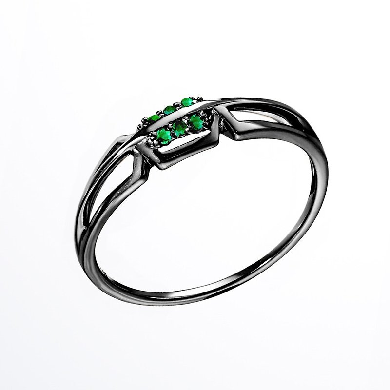 祖母綠戒指 幾何綠寶石白金戒指 優雅綠色金女戒 個性綠寶石戒指 - 戒指 - 貴金屬 黑色