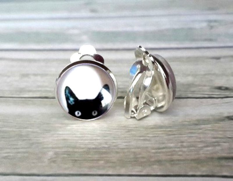 Black Cat clip on earrings for kids - ต่างหู - สแตนเลส 