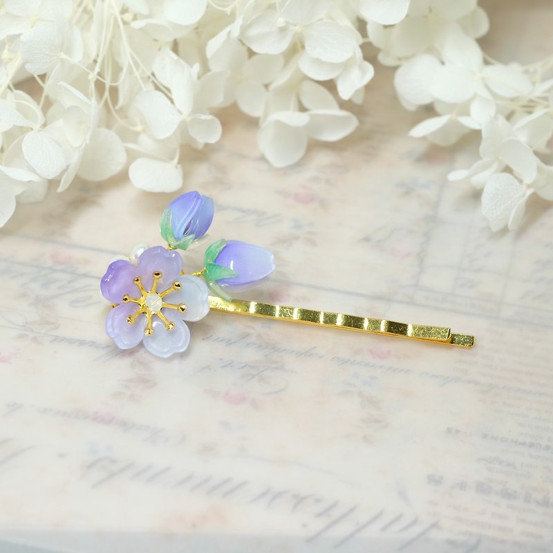 sakura and bud hairpin -violet-【Waiting for my own spring】 - Hair Accessories - Resin Blue