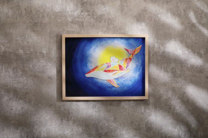 【Enormous whale】-CatGal Art-Watercolour Giclee Print(Hovsta Frame Included) - โปสเตอร์ - กระดาษ 