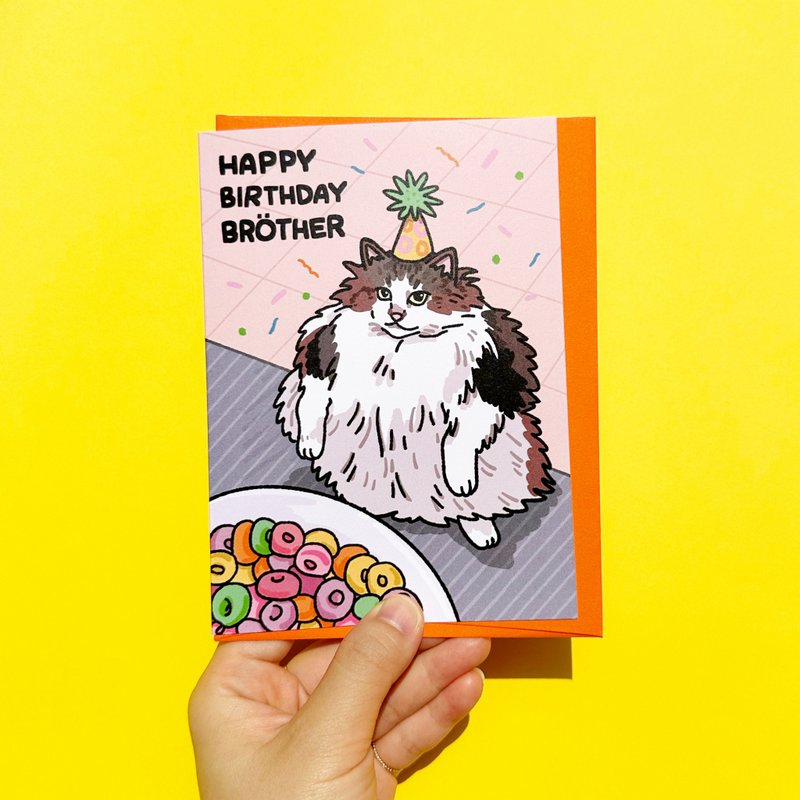 การ์ด วันเกิด ตลก ลายมีมแมว Happy Birthday Brother Loops funny fat cat Card - การ์ด/โปสการ์ด - กระดาษ 