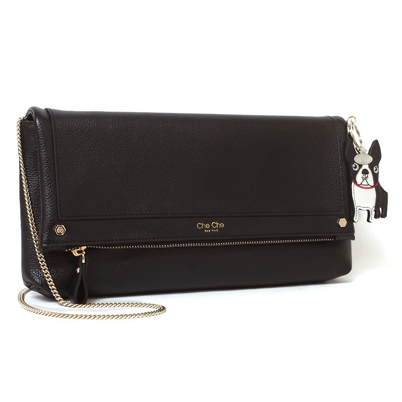 Boston Terrier Key-Ring Leather Sling Bag - Messenger Bags & Sling Bags - Genuine Leather Black