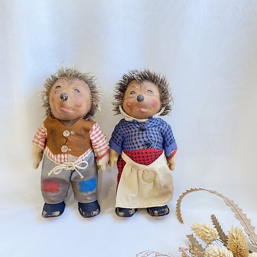 好日。戀物 【好日戀物】德國70年代復古steiff刺蝟玩具娃娃一對玩偶公仔懷舊