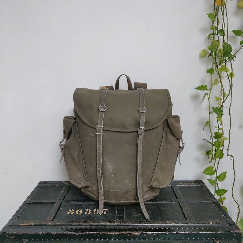 Federal German Defence Force _ Mountain Force Rear Backpack (canvas + leather + metal buckle) - กระเป๋าเป้สะพายหลัง - ผ้าฝ้าย/ผ้าลินิน 