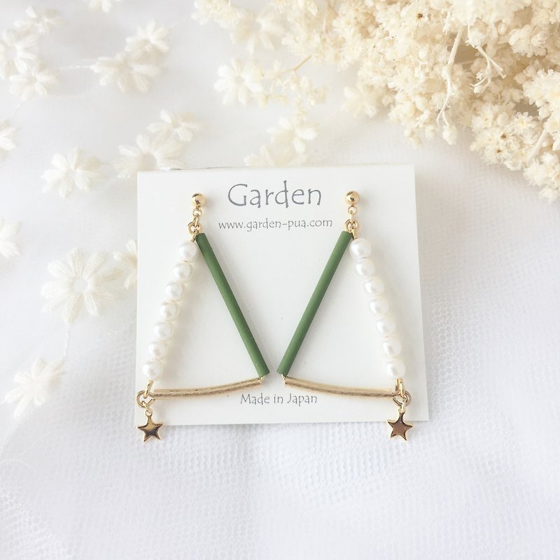 mini sankaku earrings khaki - Earrings & Clip-ons - Other Metals Green