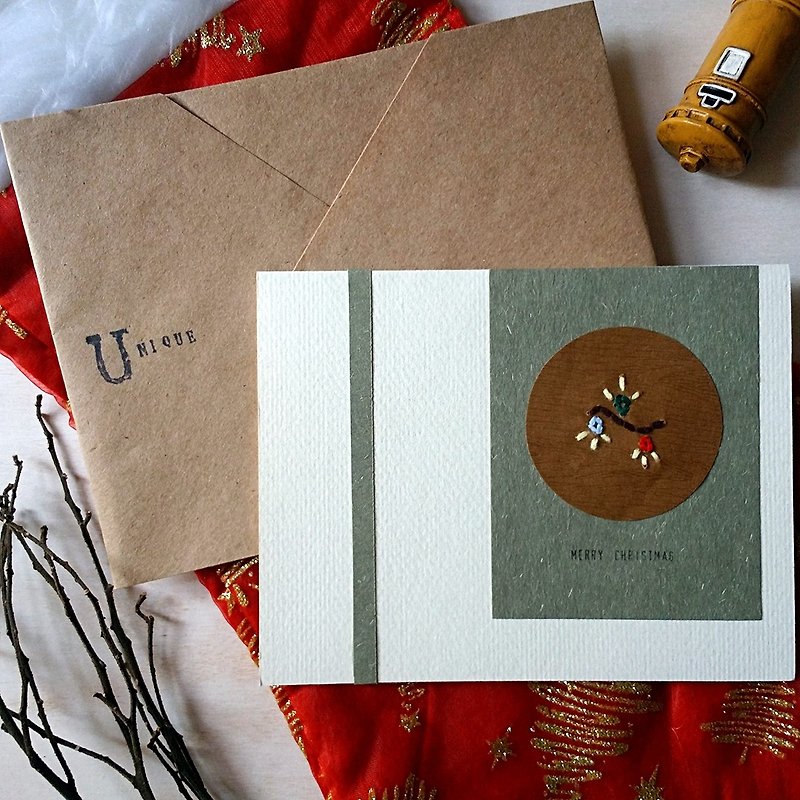 Hand-sewn image Christmas card (Christmas lighting) (original) - การ์ด/โปสการ์ด - กระดาษ หลากหลายสี