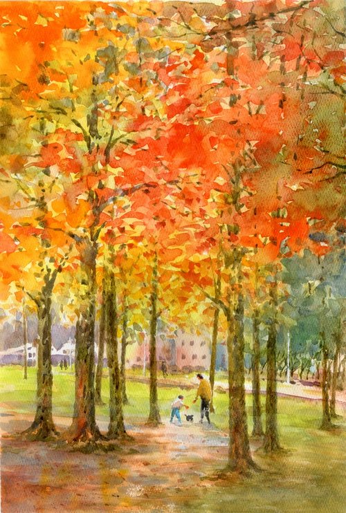 水彩画・紅葉の散歩道・原画 1_428176018116add8a63177a09723