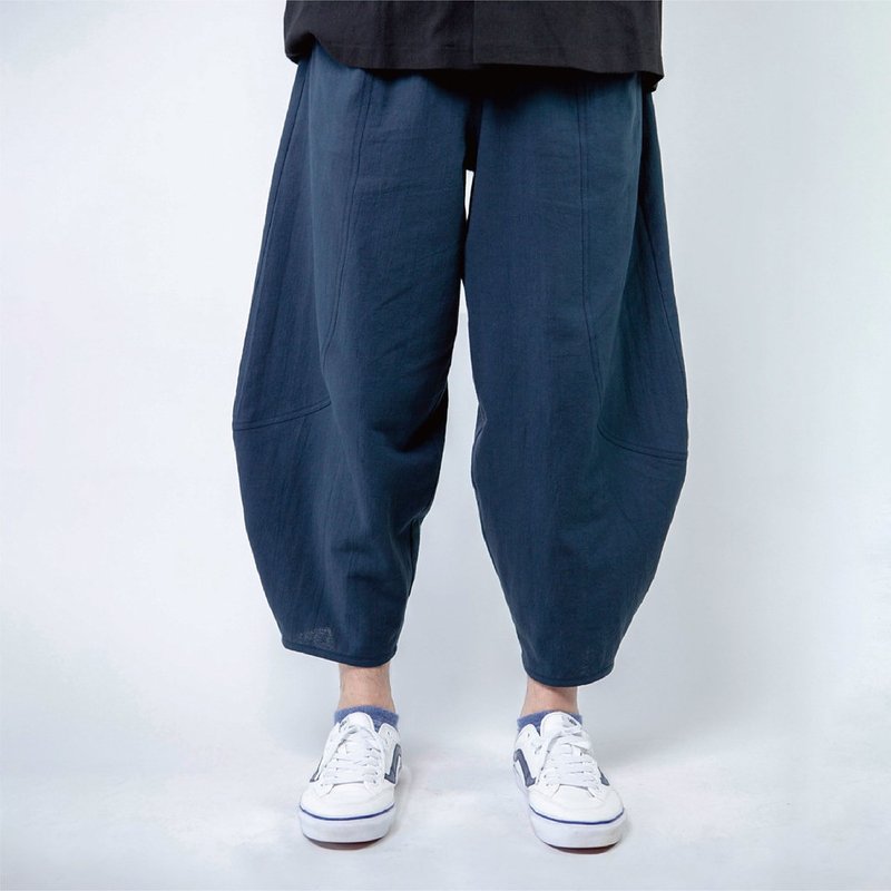 彎刀褲  天然棉麻 | 午夜藍 - 女裝闊腳褲/長褲 - 棉．麻 