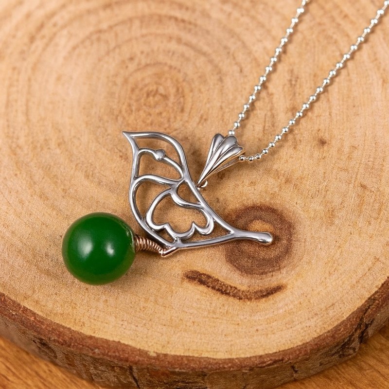 喜鵲  玉 墜子 項鍊 天然碧玉 A貨 925 純銀 母親節 生日 禮物 - 項鍊 - 玉石 綠色