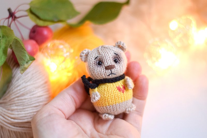 bear handmade toy, sad bear car charm, grumpy bear toy Mothers day gift - 玩偶/公仔 - 繡線 黃色