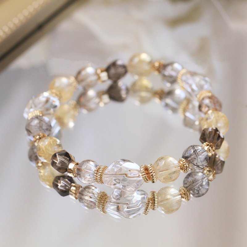 Black gold ultra-seven white crystal black hair crystal citrine citrine crystal bracelet to attract wealth, ward off evil and health crystal bracelet - สร้อยข้อมือ - คริสตัล สีเหลือง