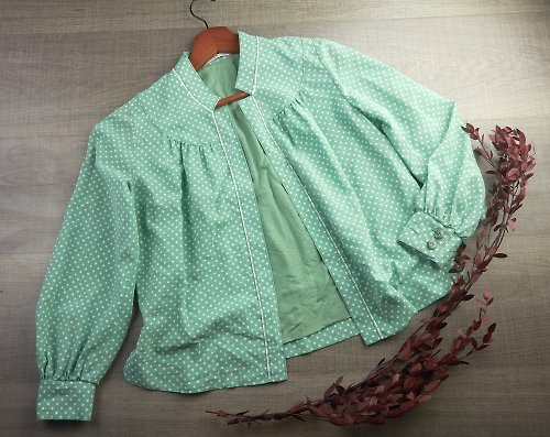 sherwyn 大號 | 復古綠色波點襯衫| 女士復古服裝| 復古襯衫 | 復古裝