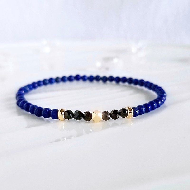 Lapis Lazuli Black Spinel Modern Dainty Crystal Bracelet | Handmade Jewelry Gift - Bracelets - Crystal Blue