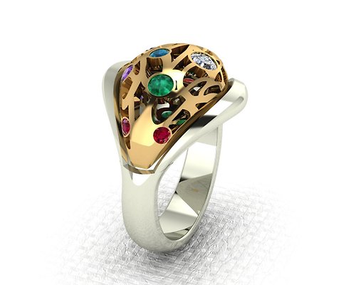 Helennar's Jewelry Studio 3D-model jewelry ring for a 3ct gemstone and two trapezoid cut diamonds. R18.25