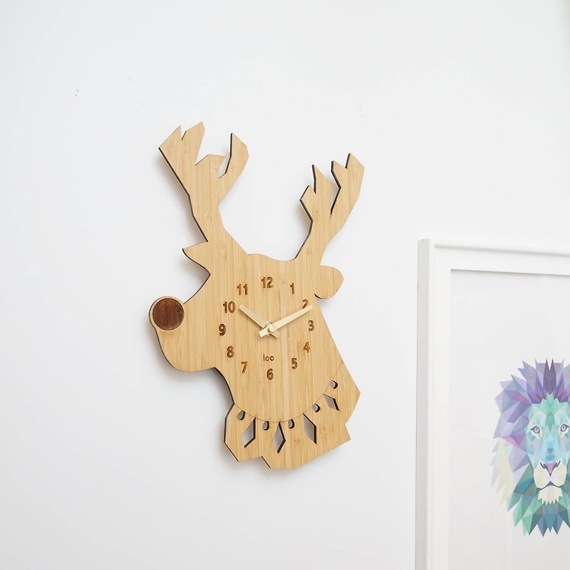 LOO Wall Clock. Deer Head - นาฬิกา - ไม้ไผ่ สีนำ้ตาล