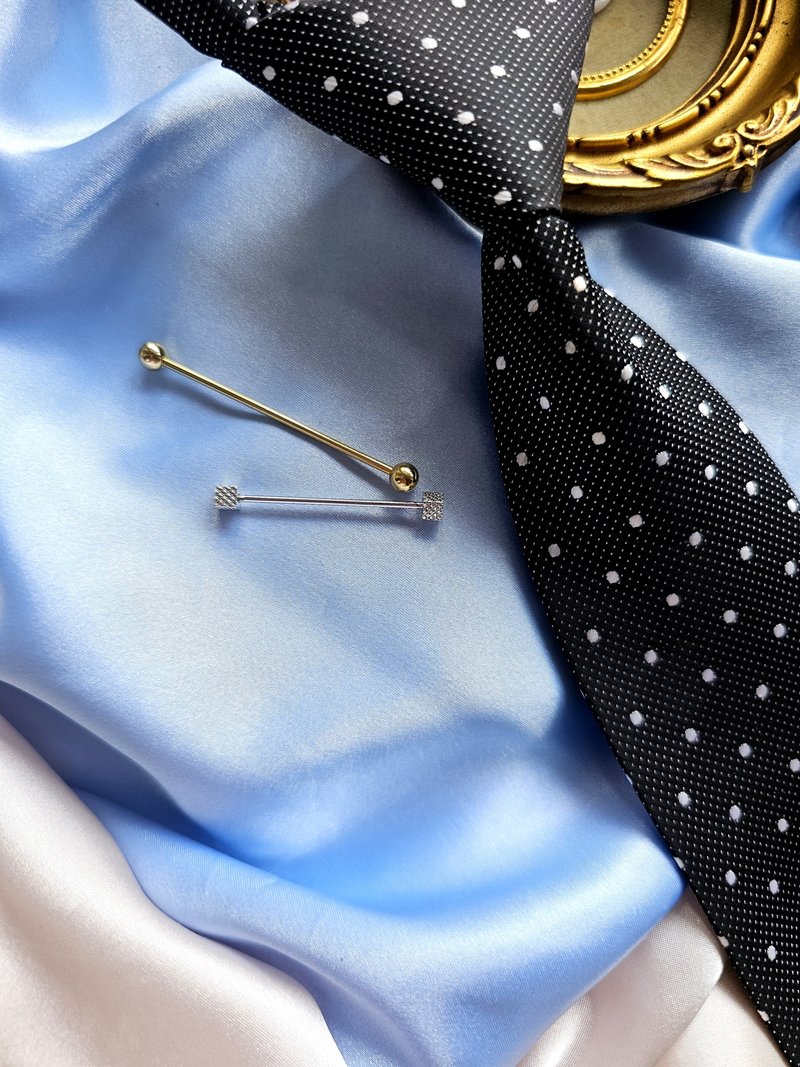 金色/銀色方塊紳士領條Collar Bar復古男士首飾vintage古董飾品 - 領帶/領帶夾 - 其他金屬 