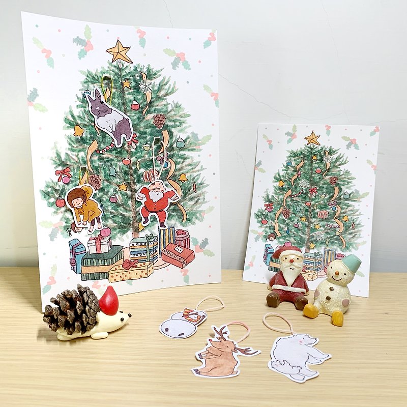 Christmas tree group on table / Christmas / period postcard - Cards & Postcards - Paper Green