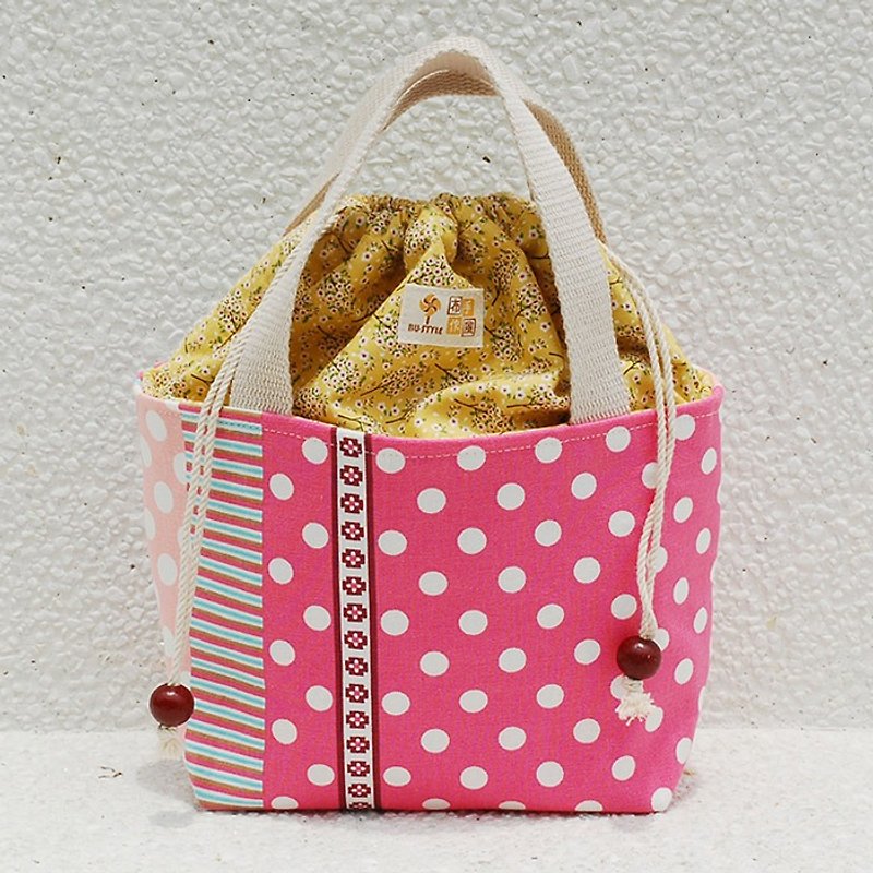 Dotted Line Lattice Bunched Bag / Bag - Handbags & Totes - Cotton & Hemp Pink