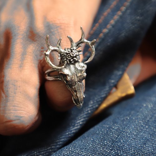 jacksclub 纯银 925 波西米亚风格女式鹿骷髅花戒指