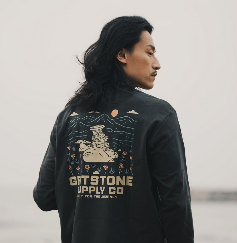 GRITSTONE_ Ridgebloom 復古長袖Tee 純棉 薄長袖 長上衣 薄長T - 男 T 恤 - 棉．麻 灰色
