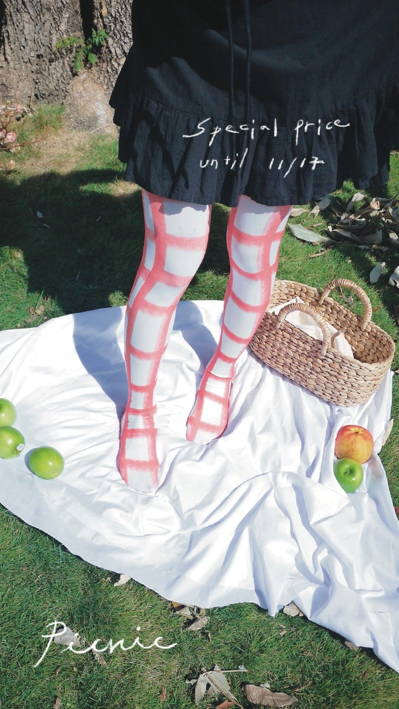 Picnic red velvet tights - Stockings - Polyester 