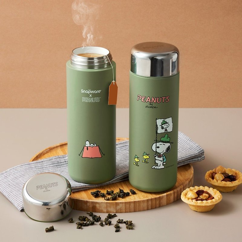 [Corning Tableware] SNOOPY Camping Fun Light Porcelain Stainless Stainless Steel Thermos Cup 500ml - Vacuum Flasks - Stainless Steel Green