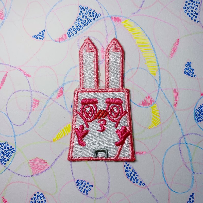 งานปัก เข็มกลัด/พิน สึชมพู - Embroidery Sticker-Pink Rabbit Big Brother Dudu