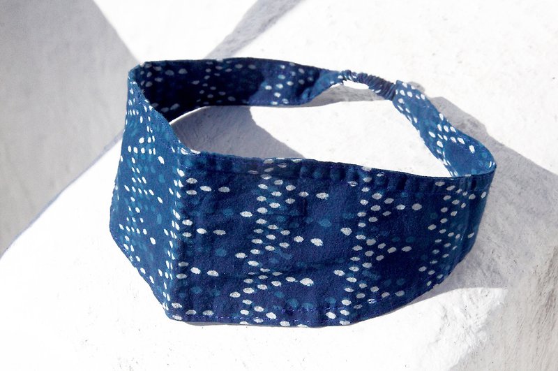 Handmade Limited Handmade Hairband / Pufeng Fengfa Band / Printing Hairband / Elastic Band / Fauling Band - Plant Dyeing indigo Blue Dyeing Jade Ocean Water Drops - Hair Accessories - Cotton & Hemp Blue