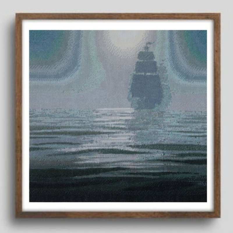 Handmade Seascape Thread Painting Canvas Wall Art Picture for Living Room Decor - 海報/掛畫/掛布 - 棉．麻 藍色