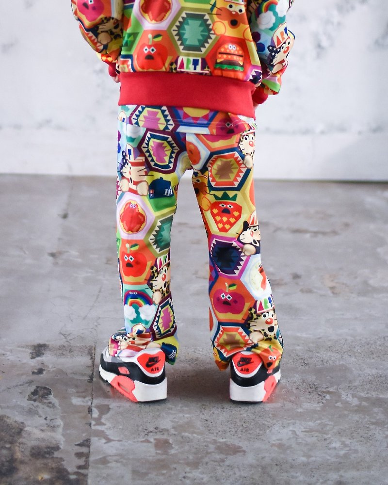Jersey Pants Harapeco Paint Track Pants Boot Cut Print All Over Pattern Character Children's Clothing - กางเกง - เส้นใยสังเคราะห์ หลากหลายสี