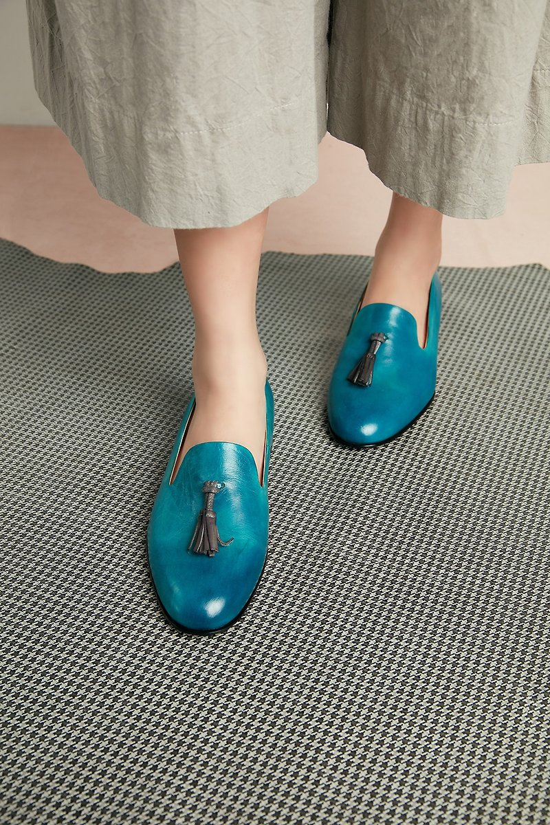 H THREE tassel shoes / Kansas blue / flat / Loafer - รองเท้าอ็อกฟอร์ดผู้หญิง - หนังแท้ สีน้ำเงิน