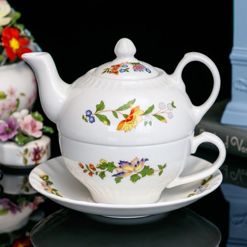 擎上閣裝飾藝術 英國製Aynsley蝴蝶花園Tea for one骨瓷個人下午茶咖啡杯茶具組