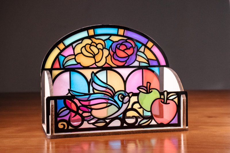 Forest storage seat - storage - furnishings - bird- flower window design - glass painting - Shelves & Baskets - Resin Multicolor