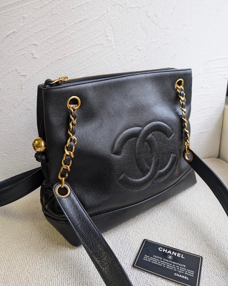 Second-hand Chanel black gold ball caviar leather shoulder bag - Messenger Bags & Sling Bags - Genuine Leather Black