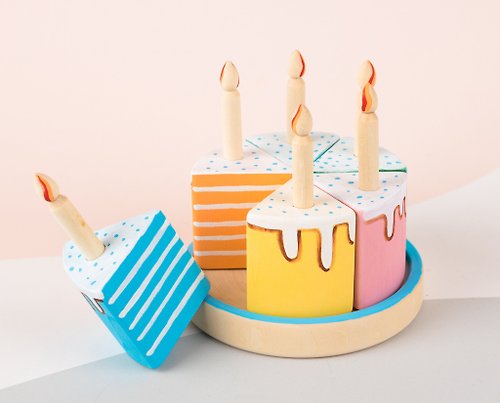 FirebirdWorkshop Wooden birthday cake toy | Montessori toys baby | Play food cake for toddler
