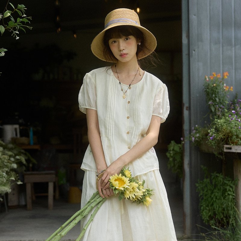 菱格印花襯衫半裙套裝|襯衫|裙子|夏款|Sora-1844 - 女襯衫 - 棉．麻 