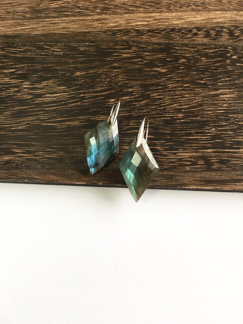 Diamond Labradorite SV 925 Hook-earring - ต่างหู - หิน สีน้ำเงิน