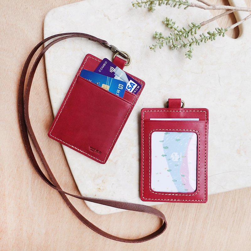 [Graduation Gift] Genuine Leather - Elegant Pomegranate Red, Youyou ID Card Holder (can be customized with English name - ID & Badge Holders - Genuine Leather Red