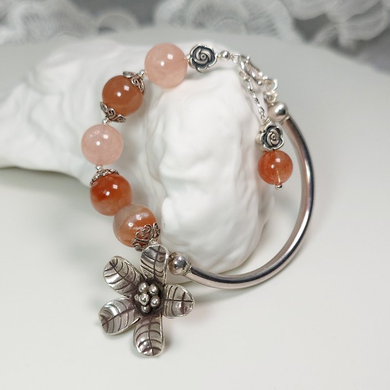 Bracelet, Morganite, Sakura Agate, Sterling Silver, Handmade Jewelry - สร้อยข้อมือ - เครื่องเพชรพลอย 